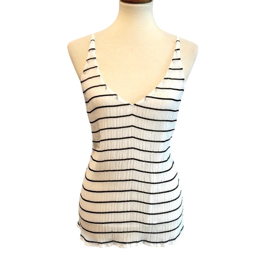 Shona Joy Navy and White Striped Pleated Chiffon Camisole Tank Top Size 4